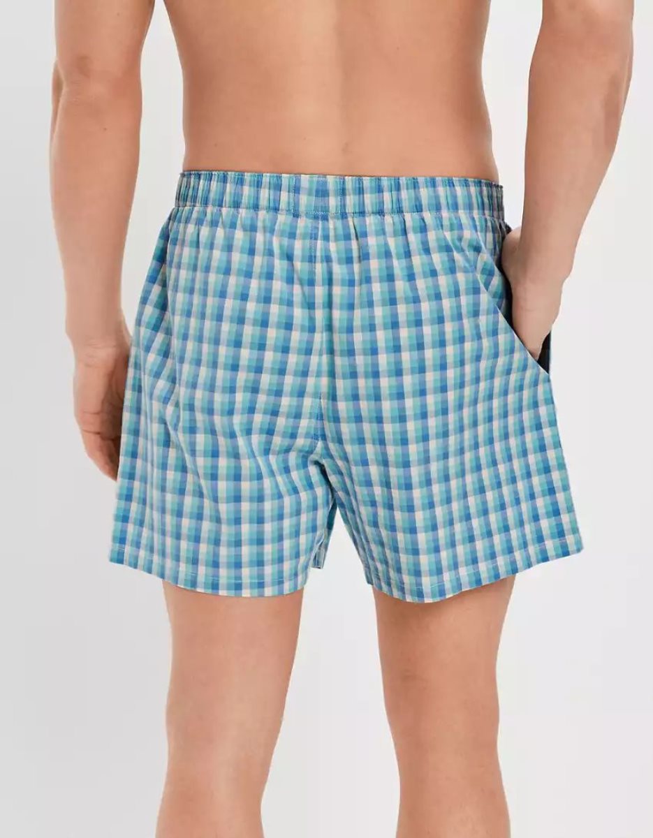 Shorts De Bain American Eagle AEO Plaid Stretch Pocket Turquoise Homme | NNR-60702238